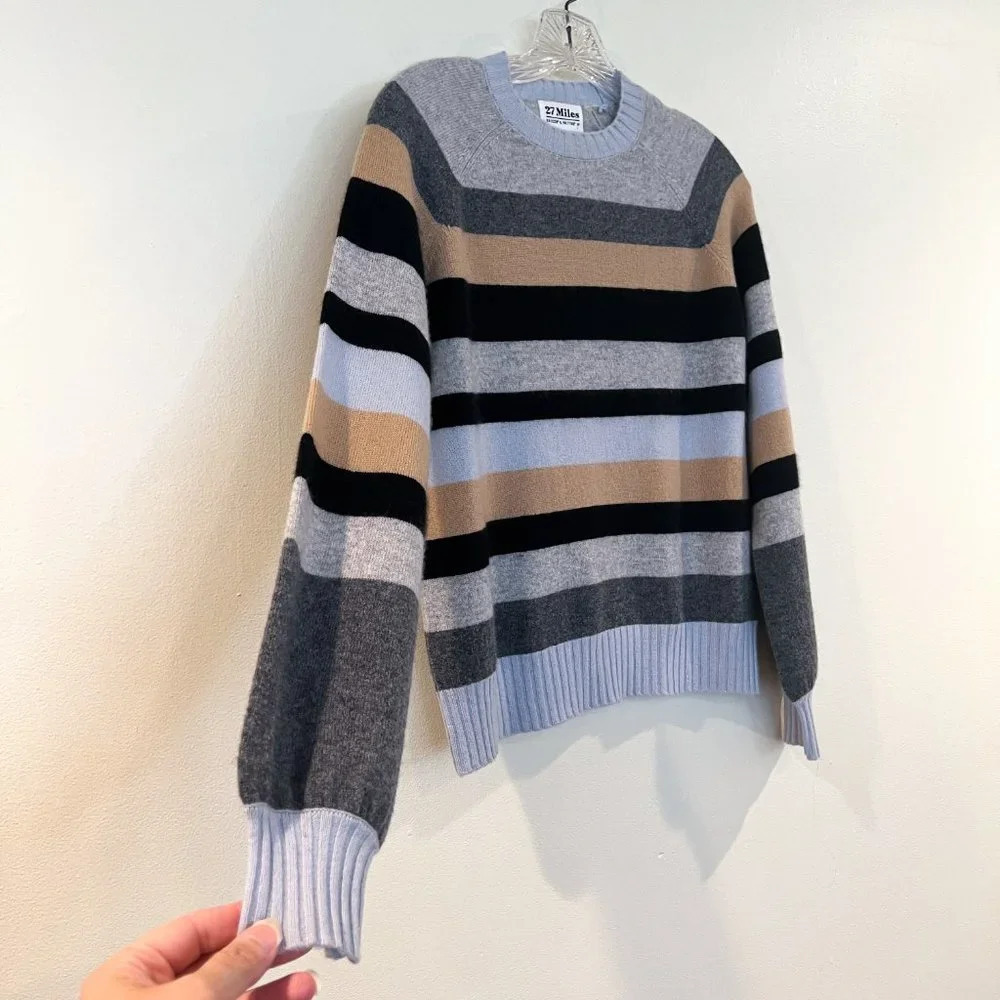 27 Miles Malibu 100% Cashmere Striped Crew Neck Lightweight Designer Sweater XS - Picture 3 of 8